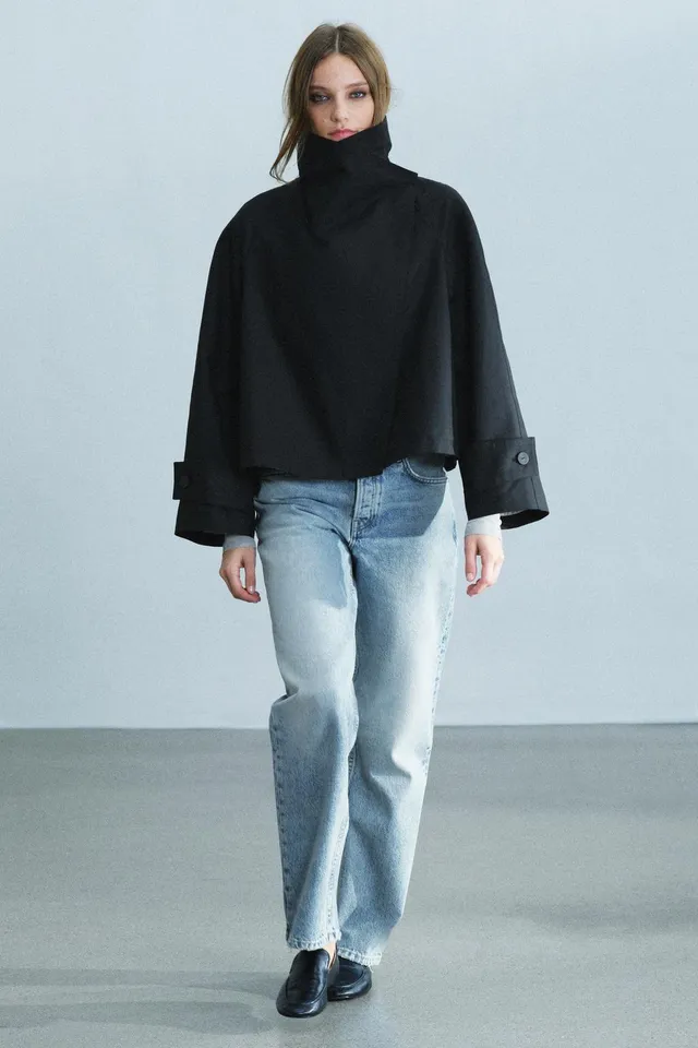 ZW COLLECTION SHORT TRENCH COAT WITH STAND COLLAR