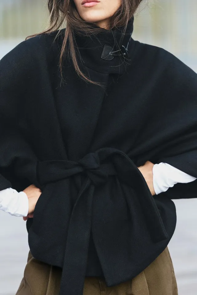 WOOL BLEND CAPE COAT WITH BELT – image 4