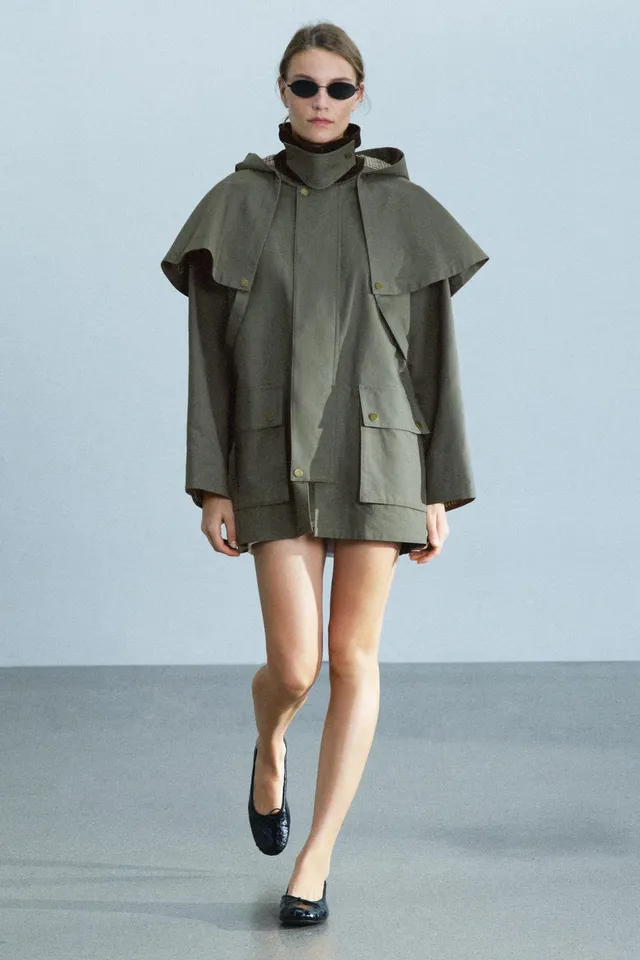 ZW COLLECTION CONTRAST COLLAR HOODED TRENCH COAT