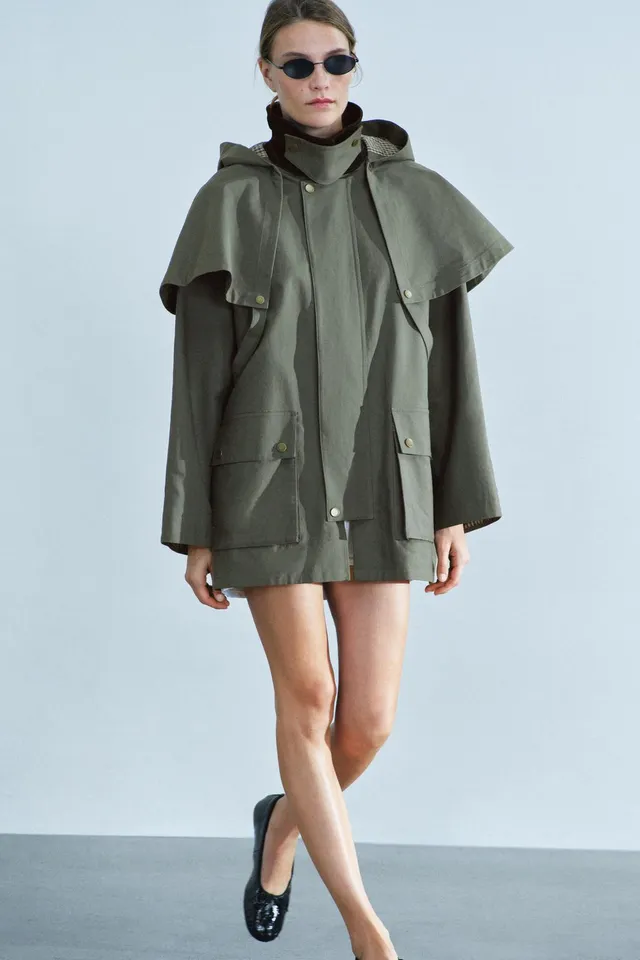 ZW COLLECTION CONTRAST COLLAR HOODED TRENCH COAT – image 2