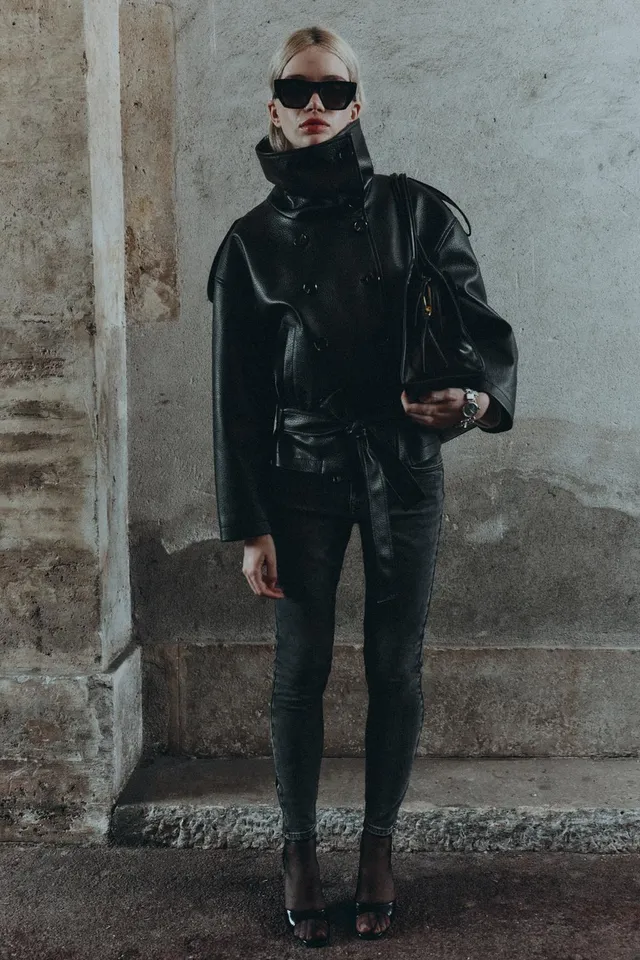 LEATHER EFFECT BELTED JACKET