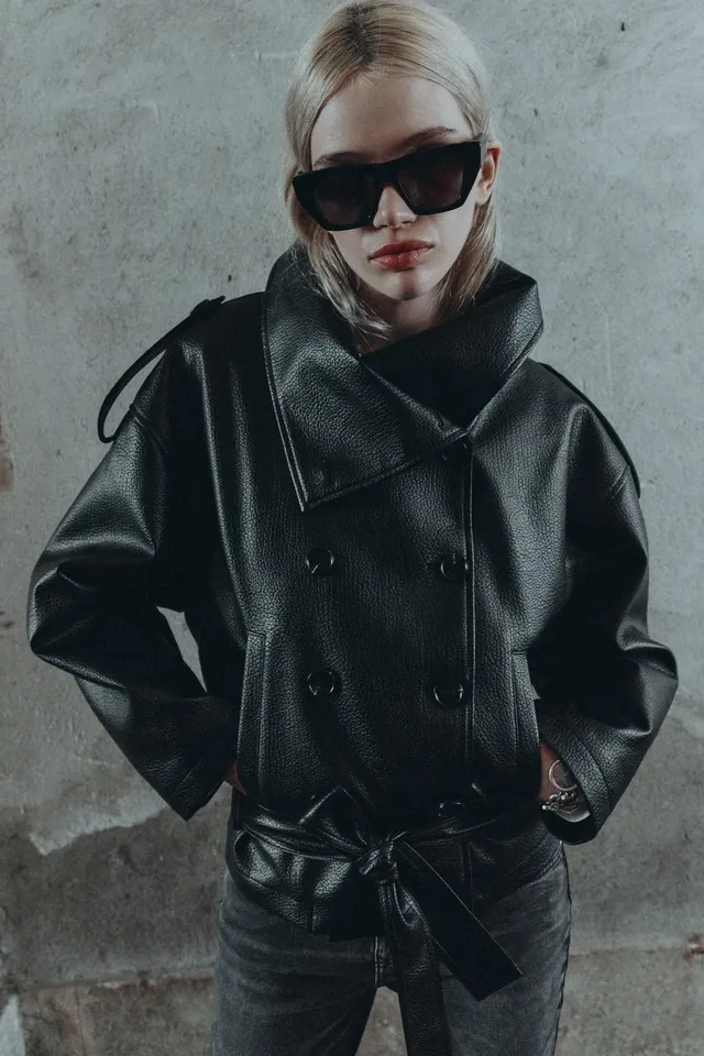 LEATHER EFFECT BELTED JACKET – image 2