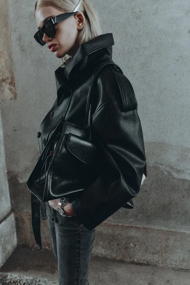 LEATHER EFFECT BELTED JACKET – image 3