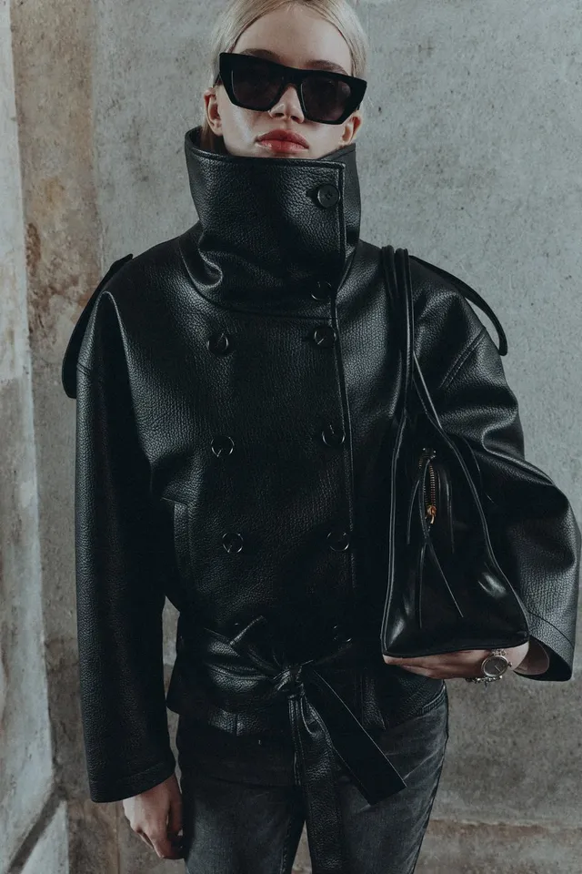 LEATHER EFFECT BELTED JACKET – image 5