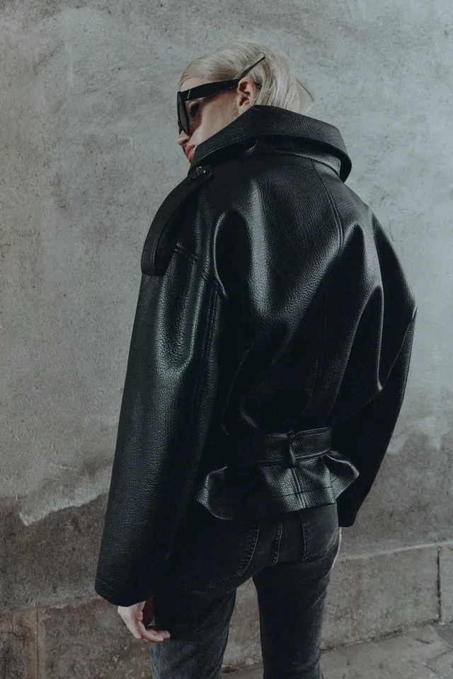 LEATHER EFFECT BELTED JACKET – image 6