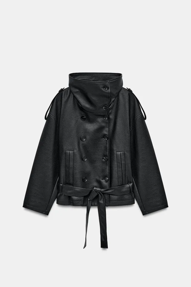 LEATHER EFFECT BELTED JACKET – image 7