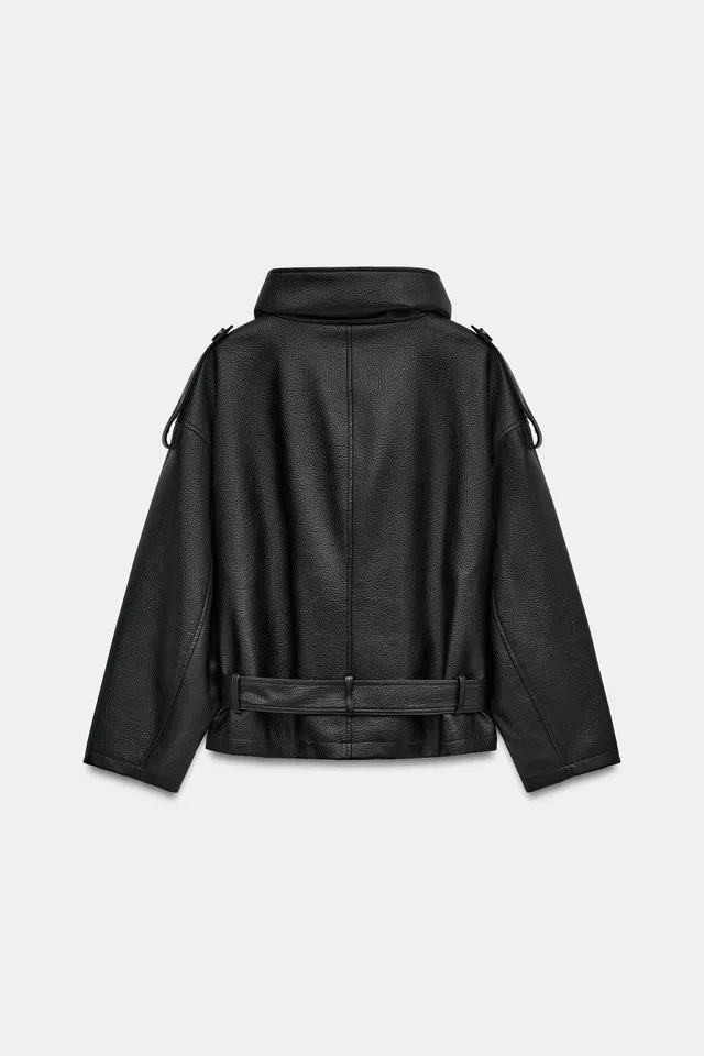 LEATHER EFFECT BELTED JACKET – image 8