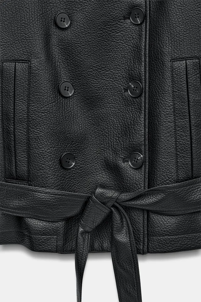 LEATHER EFFECT BELTED JACKET – image 9