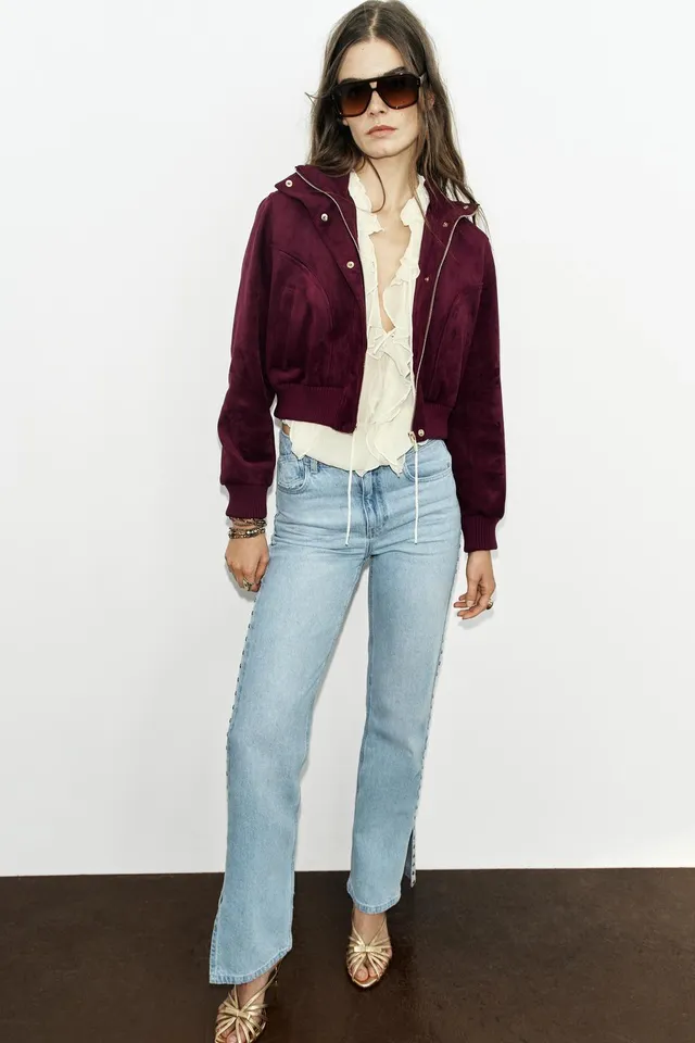 FAUX SUEDE HIGH-NECK JACKET