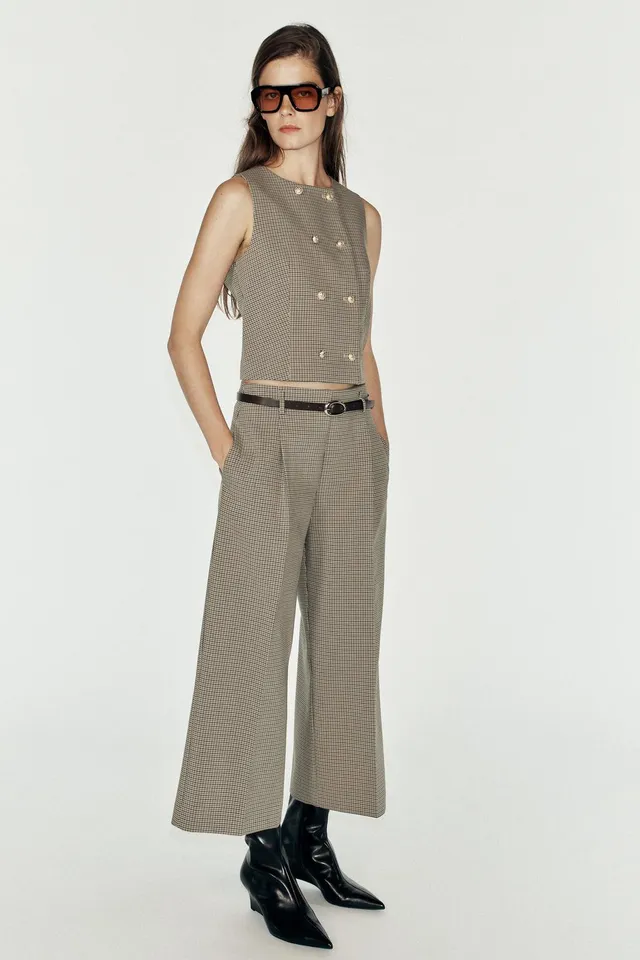 CHECKED CROP WAISTCOAT