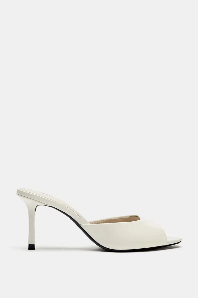 LEATHER MULE HEELED SANDALS
