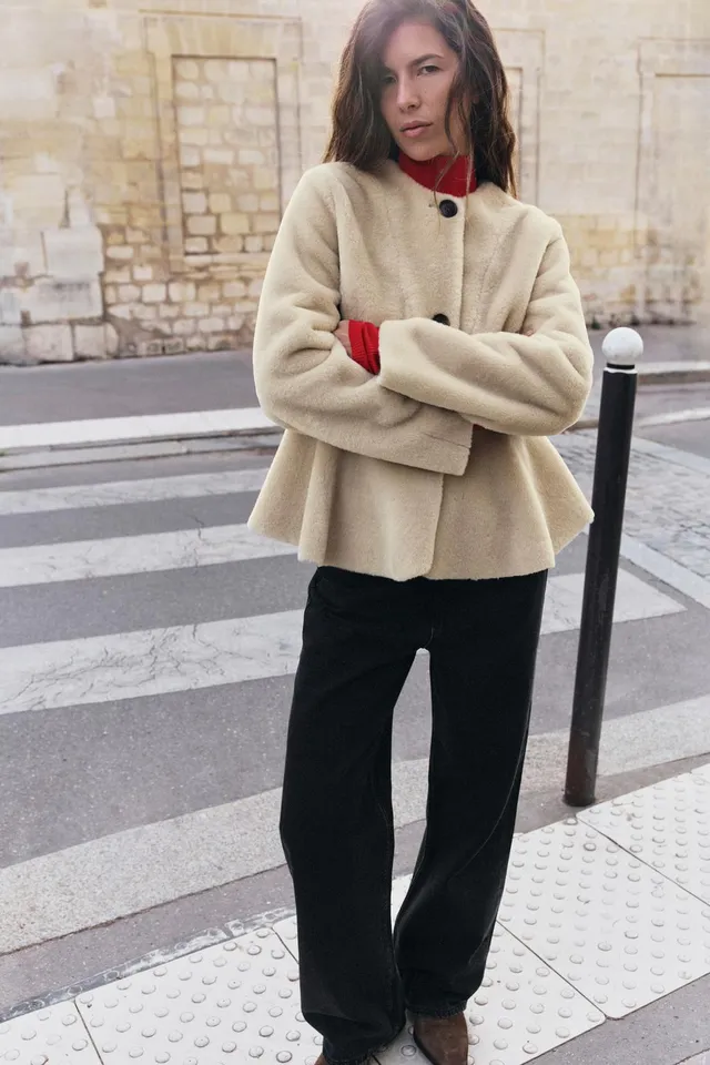 FAUX FUR PEPLUM JACKET