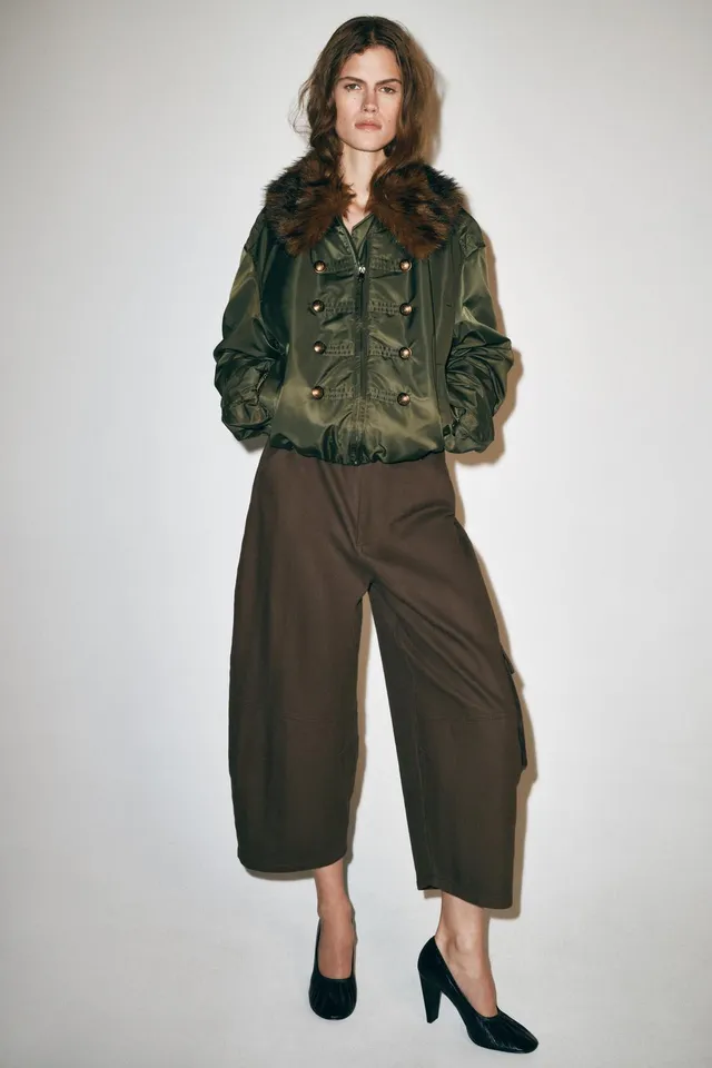ZW COLLECTION NYLON BOMBER WITH FAUX FUR COLLAR