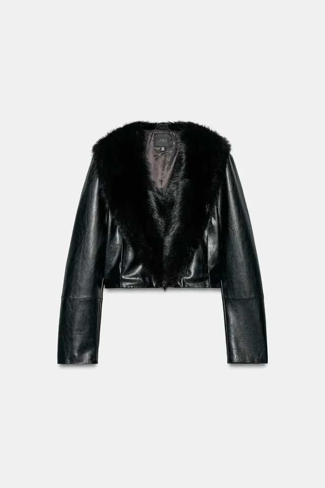 LEATHER EFFECT JACKET WITH CONTRAST COLLAR – image 5