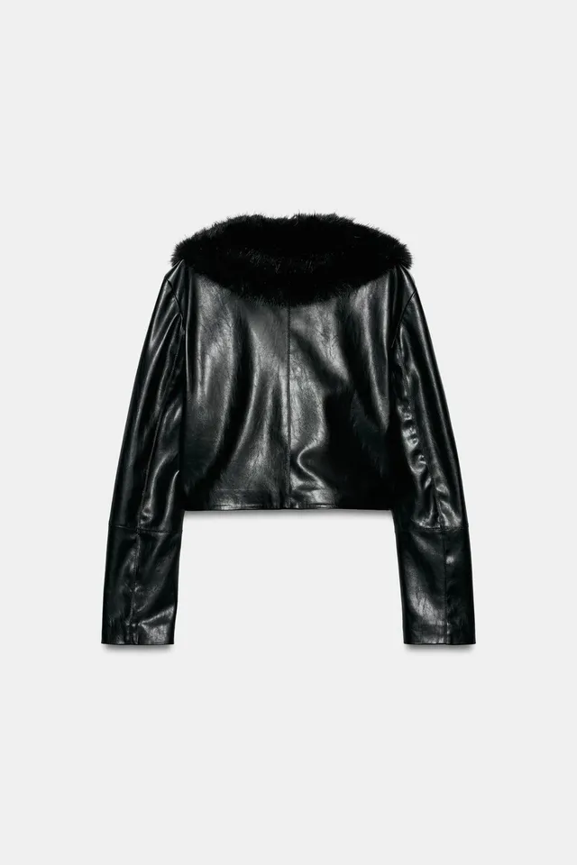 LEATHER EFFECT JACKET WITH CONTRAST COLLAR – image 6