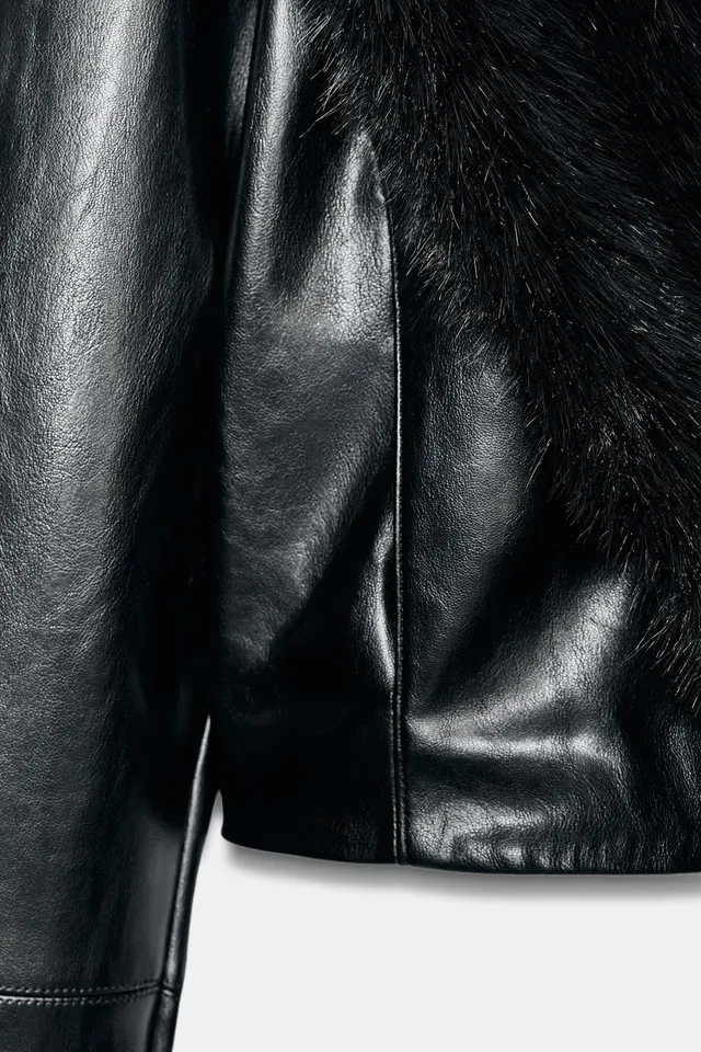 LEATHER EFFECT JACKET WITH CONTRAST COLLAR – image 7