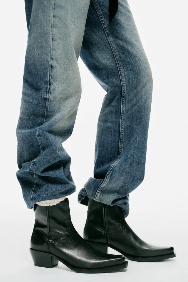 COWBOY-HEEL LEATHER ANKLE BOOTS – image 2