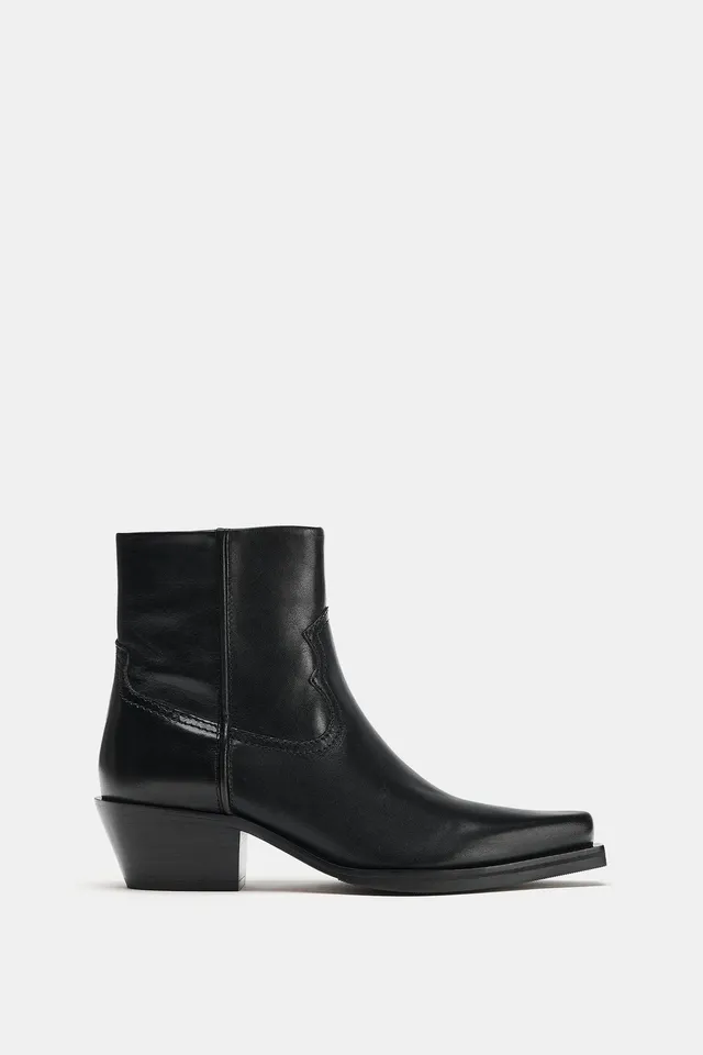COWBOY-HEEL LEATHER ANKLE BOOTS – image 3