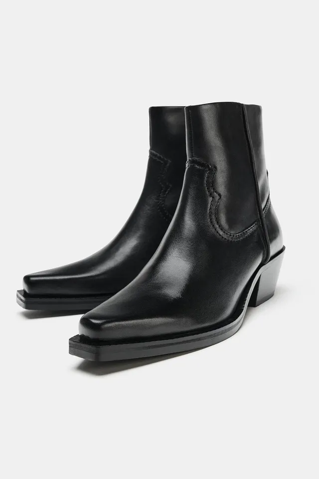 COWBOY-HEEL LEATHER ANKLE BOOTS – image 4