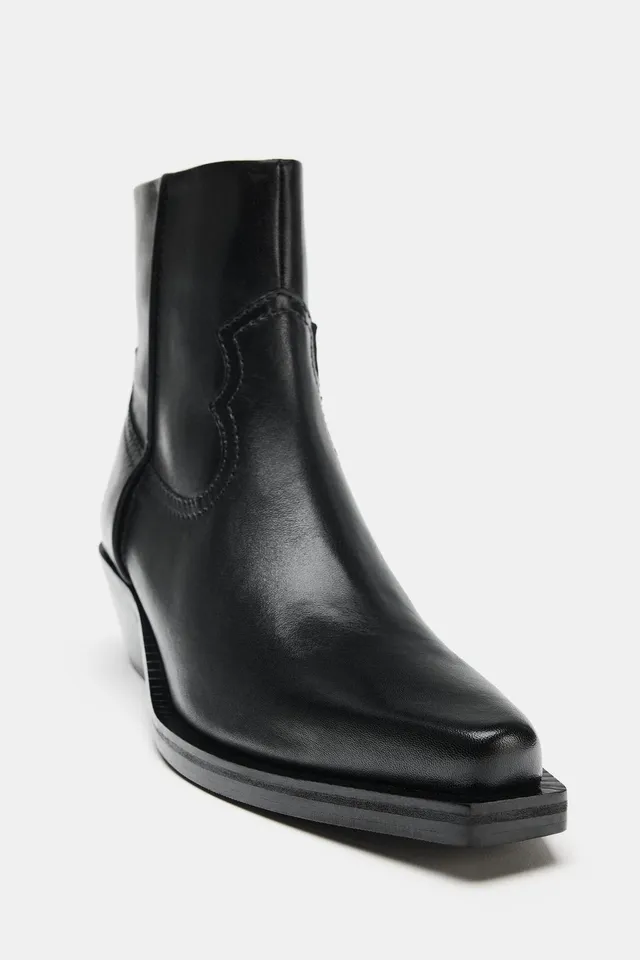 COWBOY-HEEL LEATHER ANKLE BOOTS – image 5