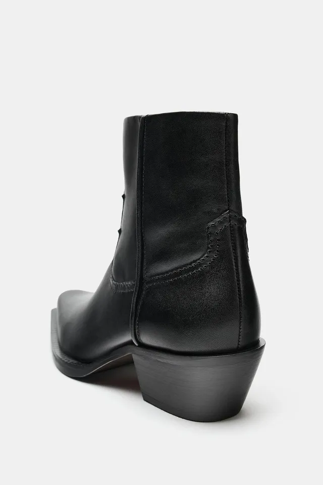 COWBOY-HEEL LEATHER ANKLE BOOTS – image 6