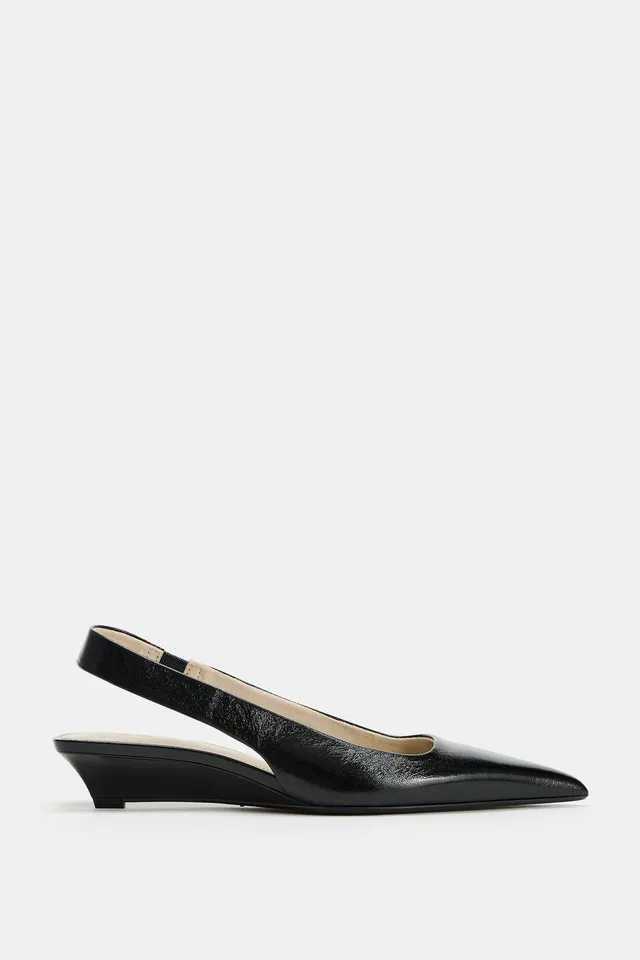 LEATHER SLINGBACK MINI WEDGE SHOES – image 3