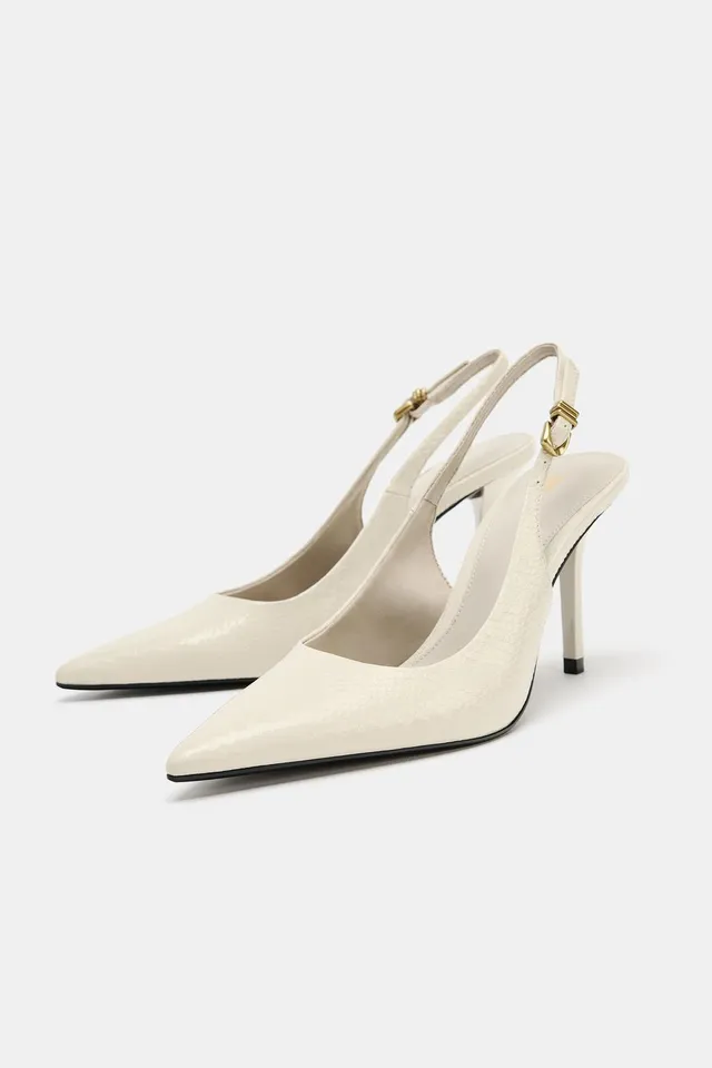 EMBOSSED HEELED SLINGBACK SHOES – image 4
