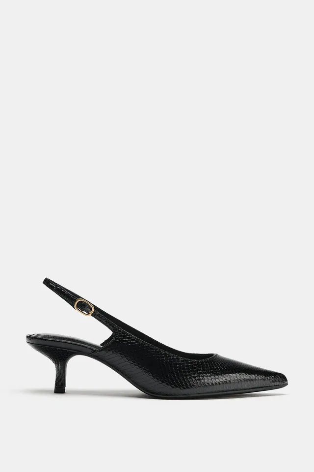 TEXTURED SLINGBACK KITTEN HEEL SHOES – image 3