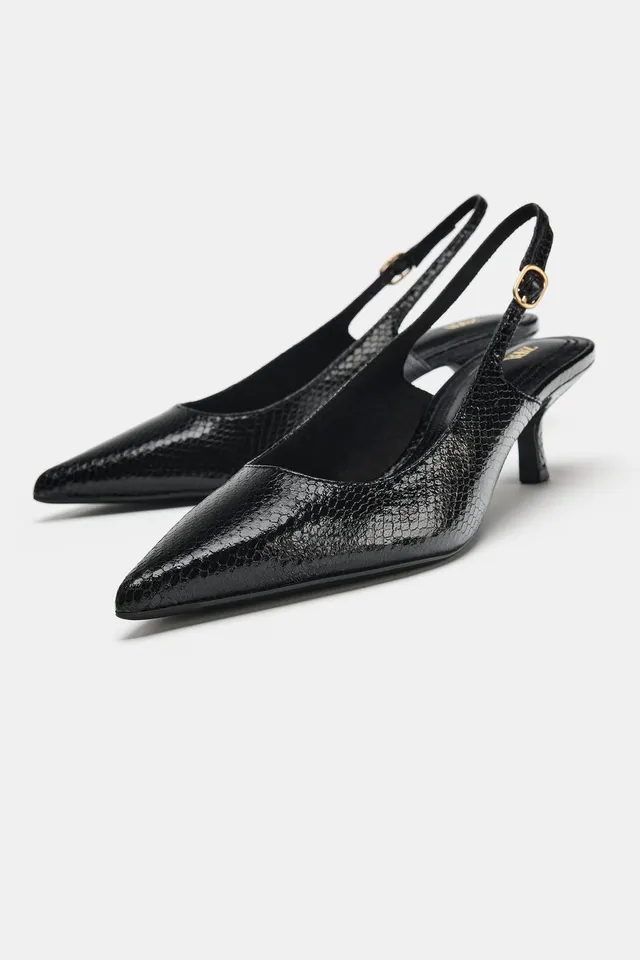 TEXTURED SLINGBACK KITTEN HEEL SHOES – image 4