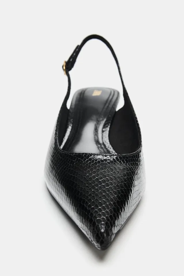 TEXTURED SLINGBACK KITTEN HEEL SHOES – image 5