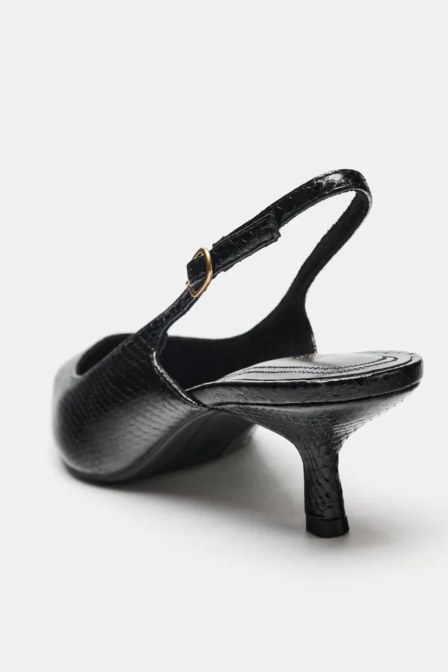TEXTURED SLINGBACK KITTEN HEEL SHOES – image 6