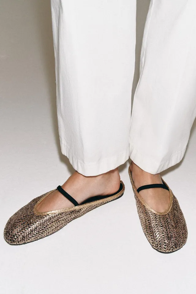 WOVEN METALLIC MULE BALLET FLATS – image 2