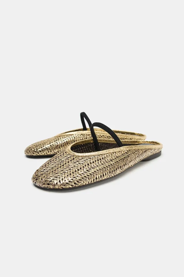WOVEN METALLIC MULE BALLET FLATS – image 4
