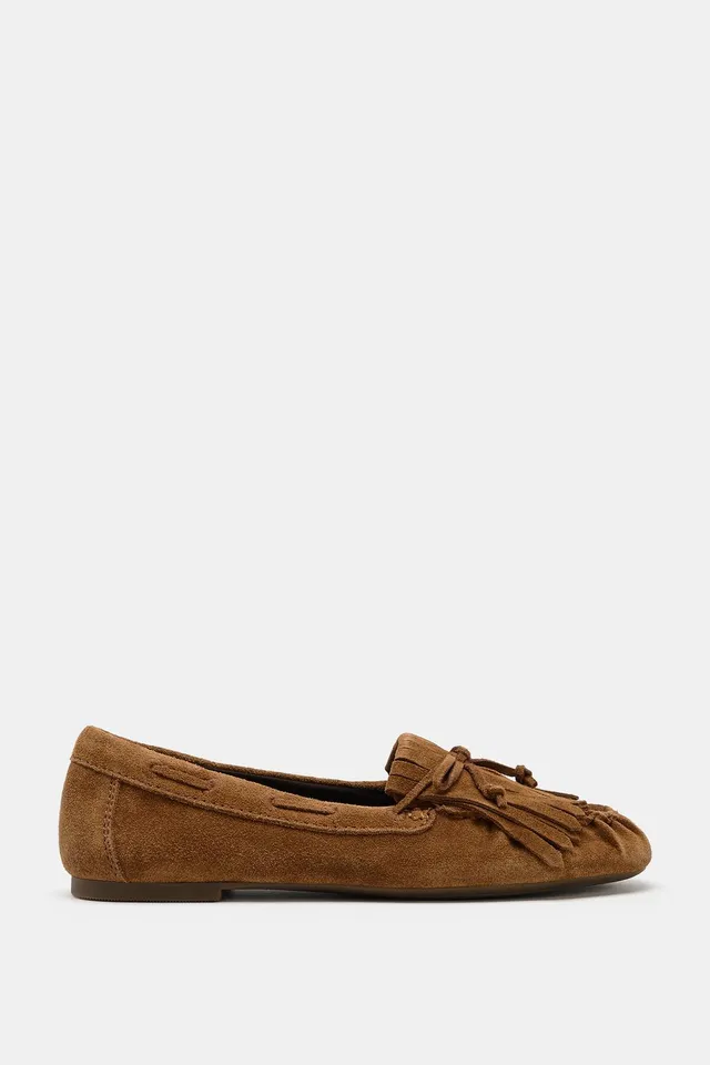 SPLIT SUEDE FRINGED FLAT LOAFERS – image 2