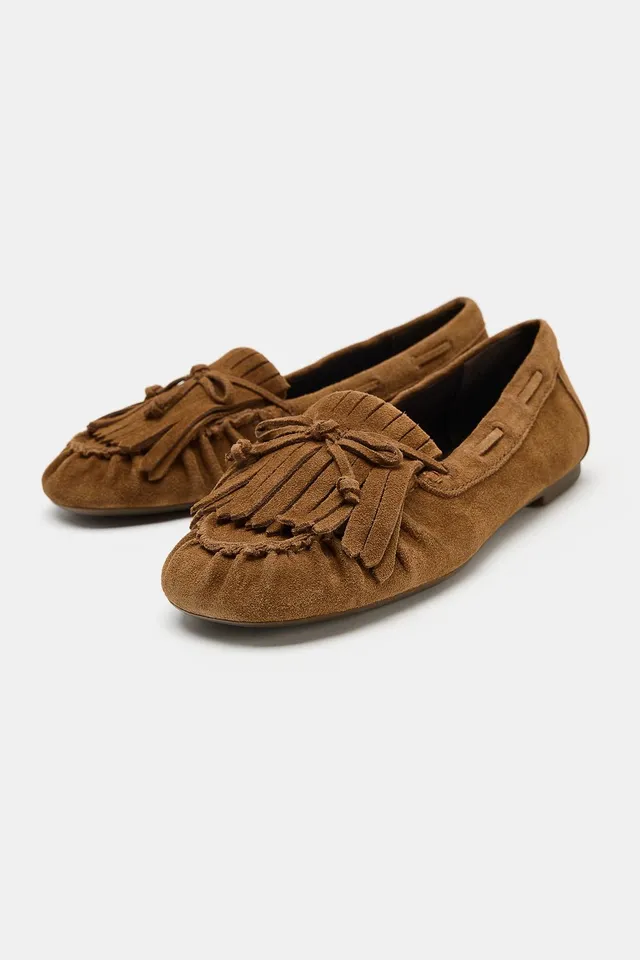 SPLIT SUEDE FRINGED FLAT LOAFERS – image 3
