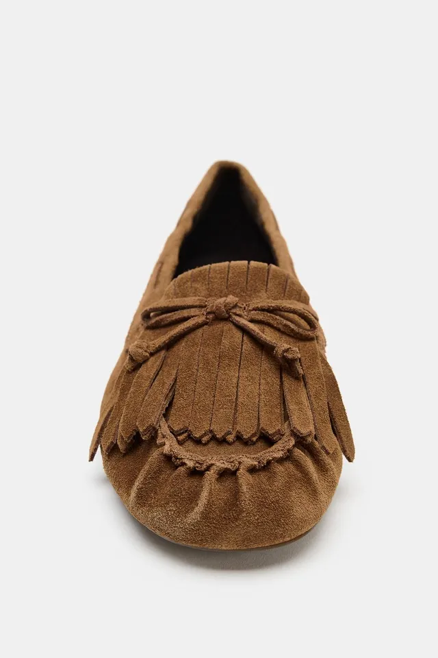 SPLIT SUEDE FRINGED FLAT LOAFERS – image 4