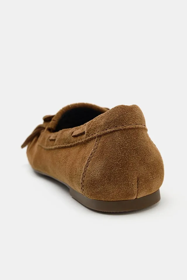 SPLIT SUEDE FRINGED FLAT LOAFERS – image 5