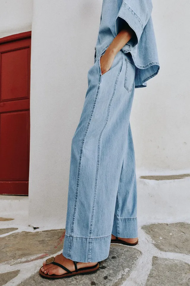 JEANS Z1975 WIDE LEG بخصر عالٍ وبنسات – صورة 3