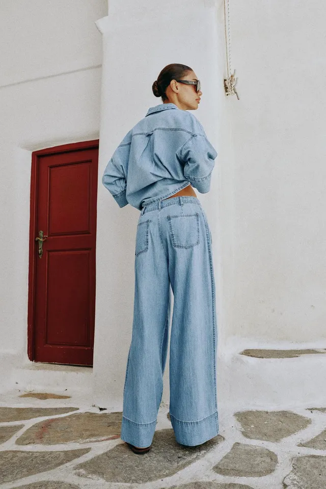 JEANS Z1975 WIDE LEG بخصر عالٍ وبنسات – صورة 5