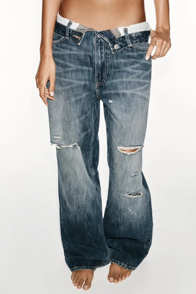 TRF RIPPED FOLDED-WAIST MID-WAIST JEANS – image 3