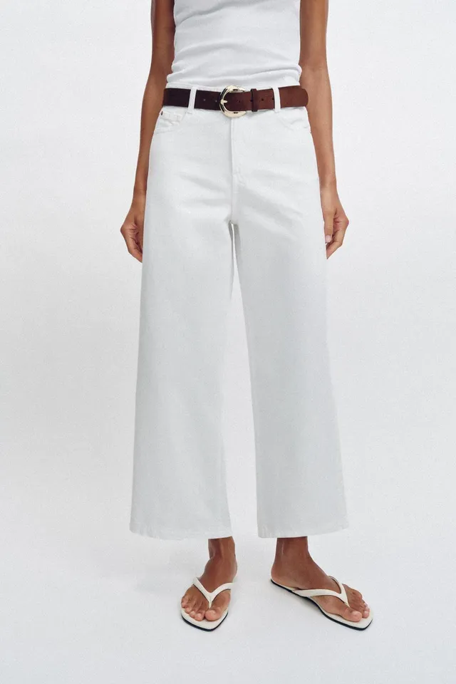 جينز WIDE LEG CROPPED خصر عالٍ بحزام – صورة 2