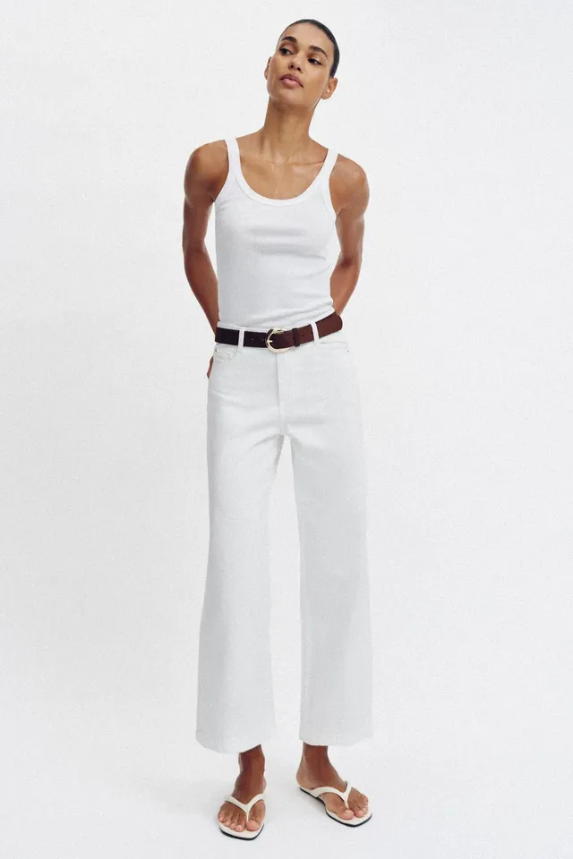 جينز WIDE LEG CROPPED خصر عالٍ بحزام – صورة 4