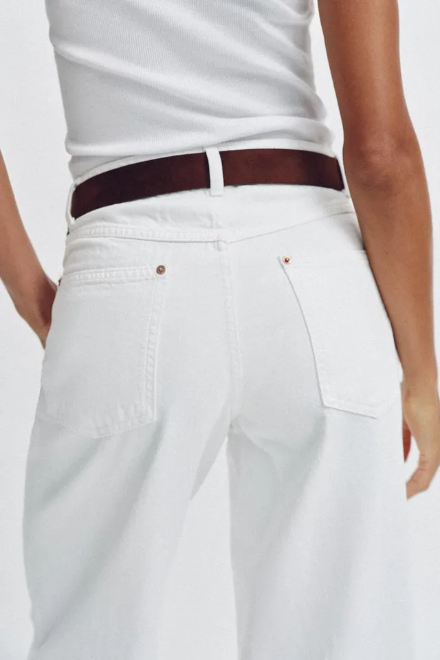 جينز WIDE LEG CROPPED خصر عالٍ بحزام – صورة 7