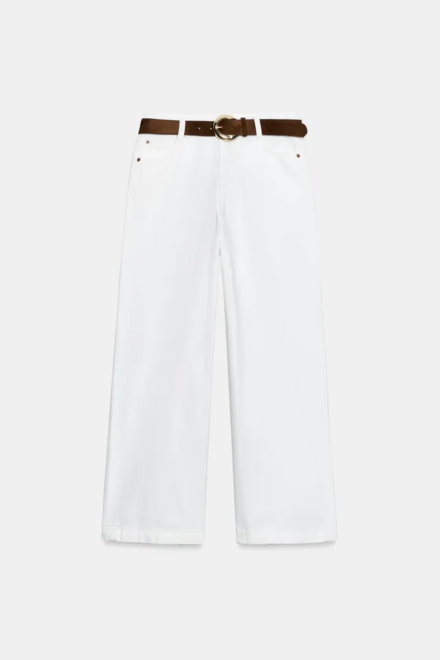 جينز WIDE LEG CROPPED خصر عالٍ بحزام – صورة 8