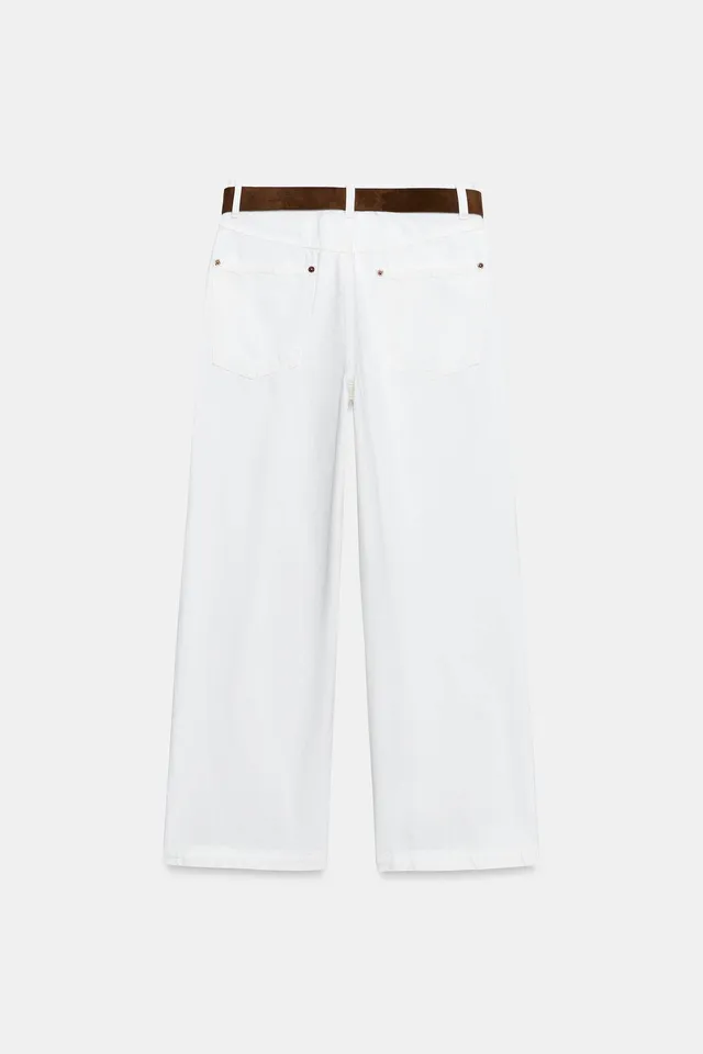 جينز WIDE LEG CROPPED خصر عالٍ بحزام – صورة 9