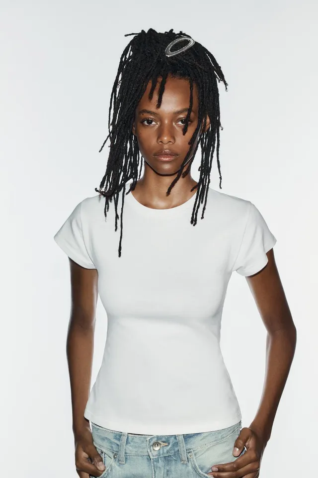 جينز باغي بخصر متوسط وتفاصيل لامعة – صورة 3