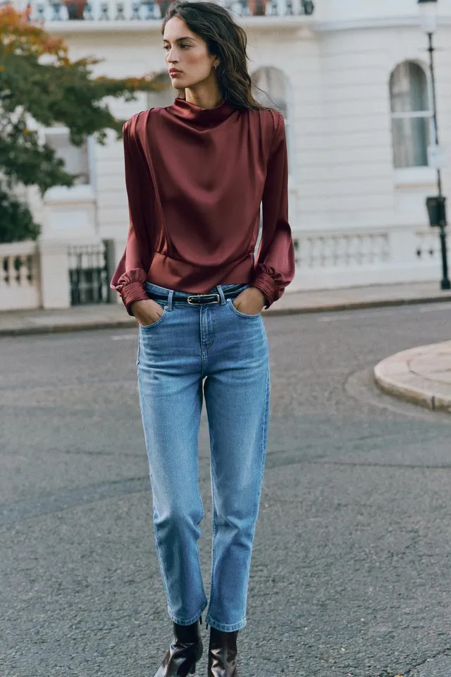 SATIN BLOUSE WITH SHOULDER PADS