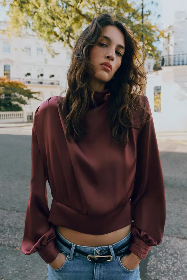 SATIN BLOUSE WITH SHOULDER PADS – image 2
