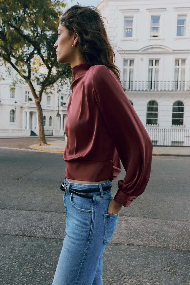SATIN BLOUSE WITH SHOULDER PADS – image 3