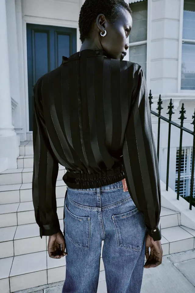 METALLIC THREAD STRIPED BELTED BLOUSE – image 7